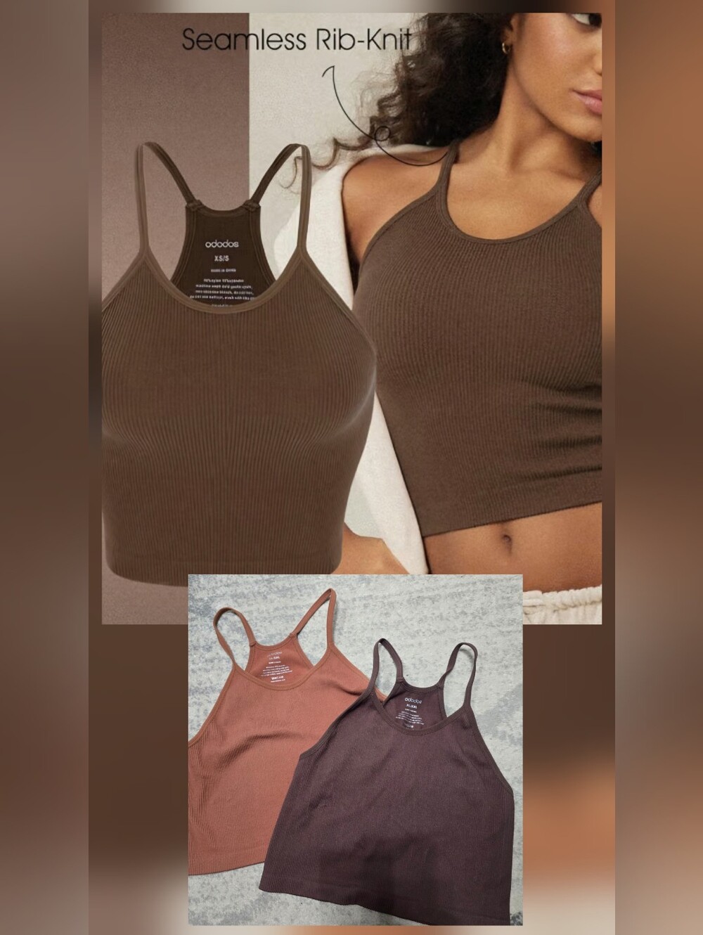 ODODOS Women's Crop 2-Pack Seamless Rib-Knit Long Crop Tank Tops Xl/XXL